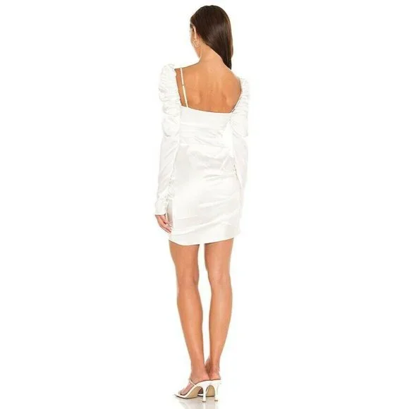 The Bar Twist Dress Ivory White Silk Puff Long Sleeve - Picture 4 of 8